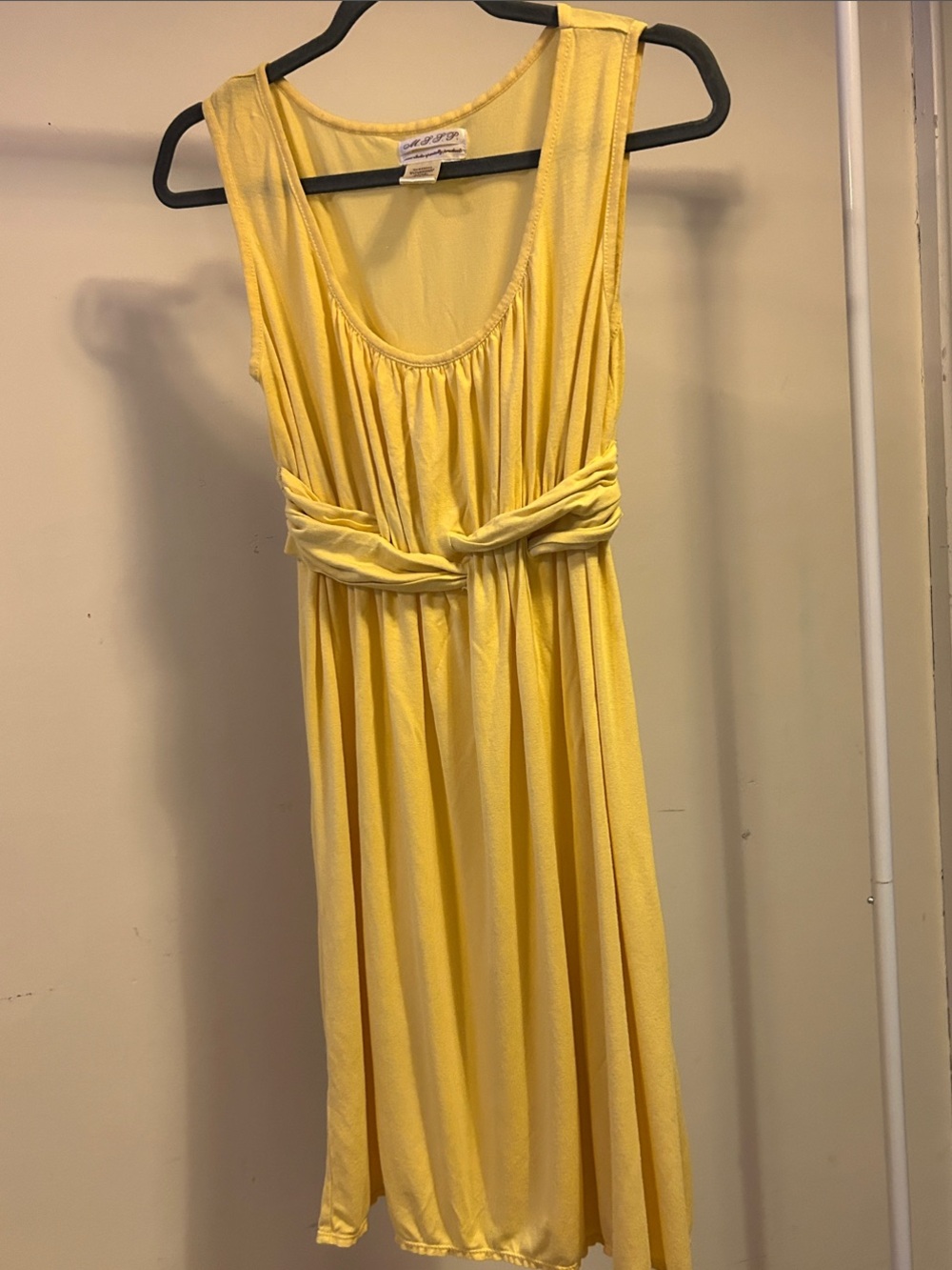 Sleeveless Yellow Midi Dress with Front Twist Detail